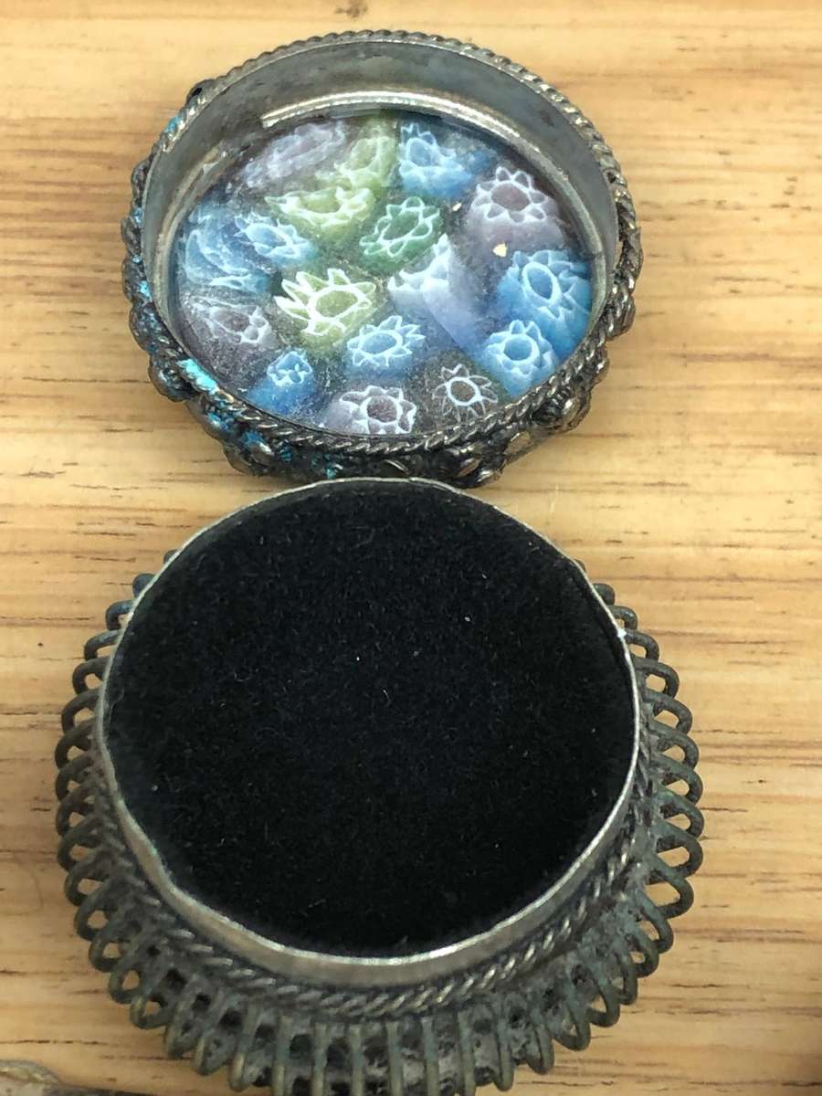 Selection of vintage pill boxes - Millefiori , enamel , coloured glass , various finishes