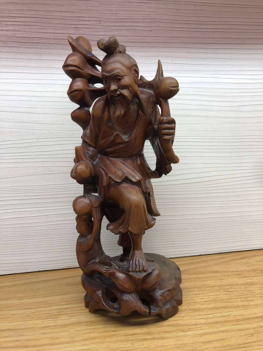 Numbered 1009 LTD edition carved Chinese rosewood figure of an immortal wise man c19th C