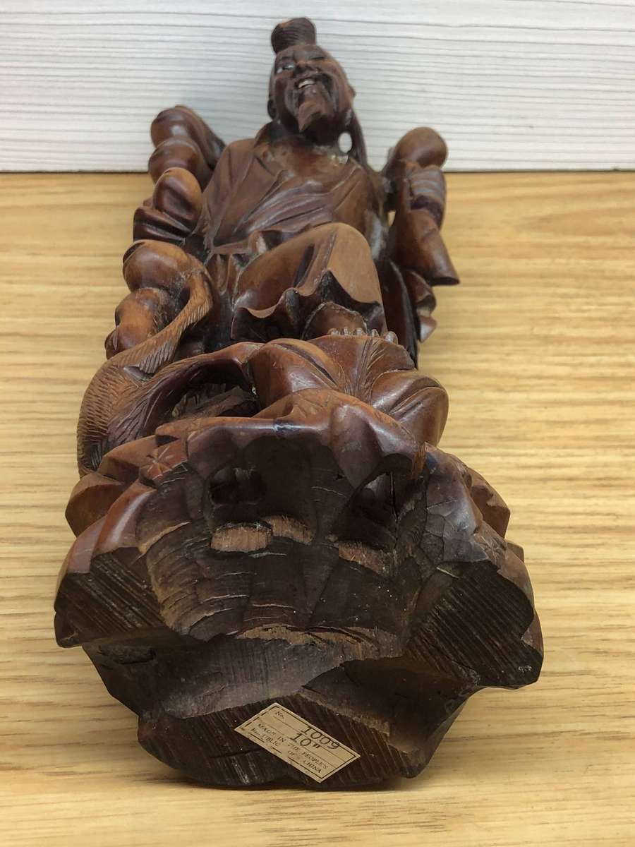 Numbered 1009 LTD edition carved Chinese rosewood figure of an immortal wise man c19th C