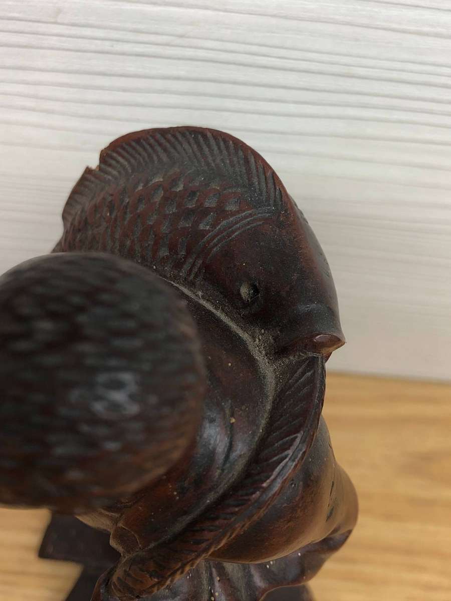 Antique carved Chinese rosewood figure of a fisherman - c19th C