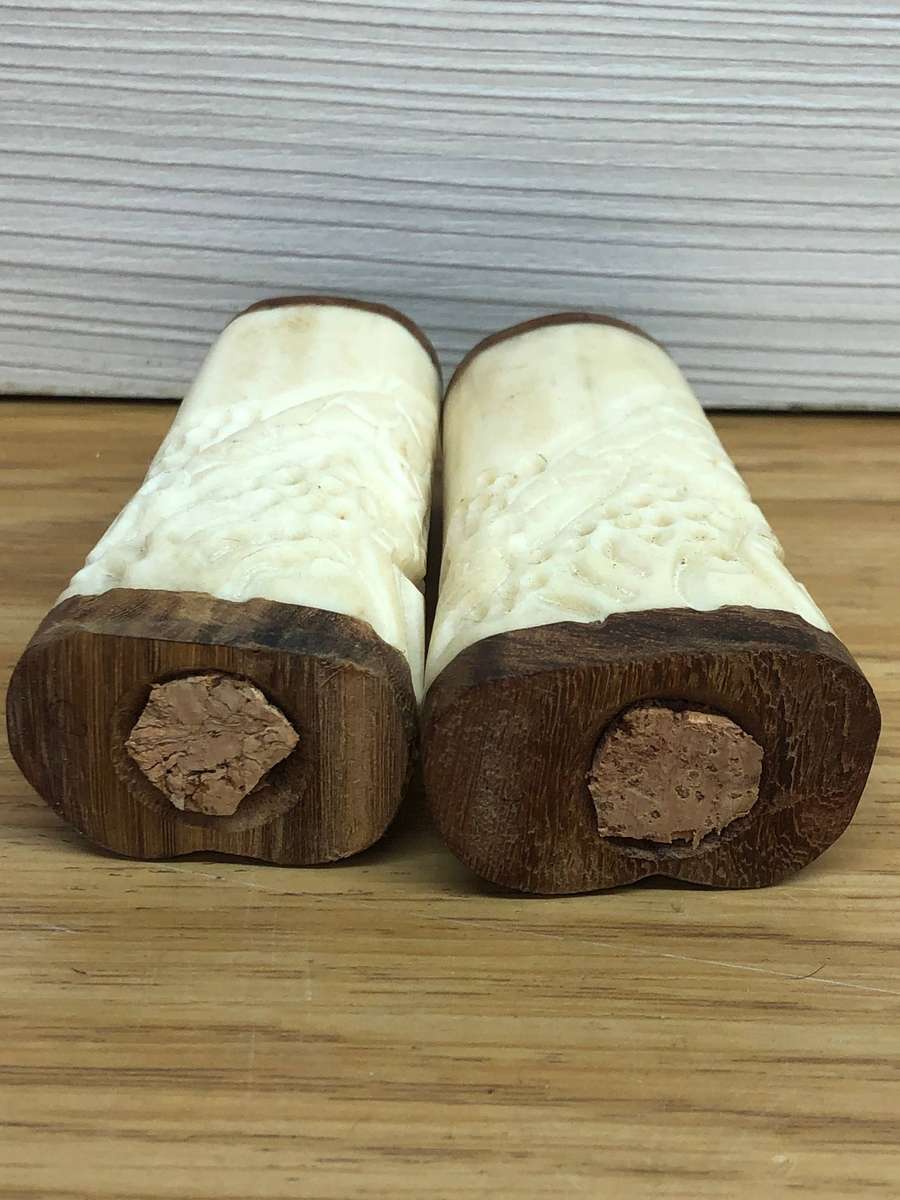 "Bone" and Teak Giraffe inspired salt and pepper shakers