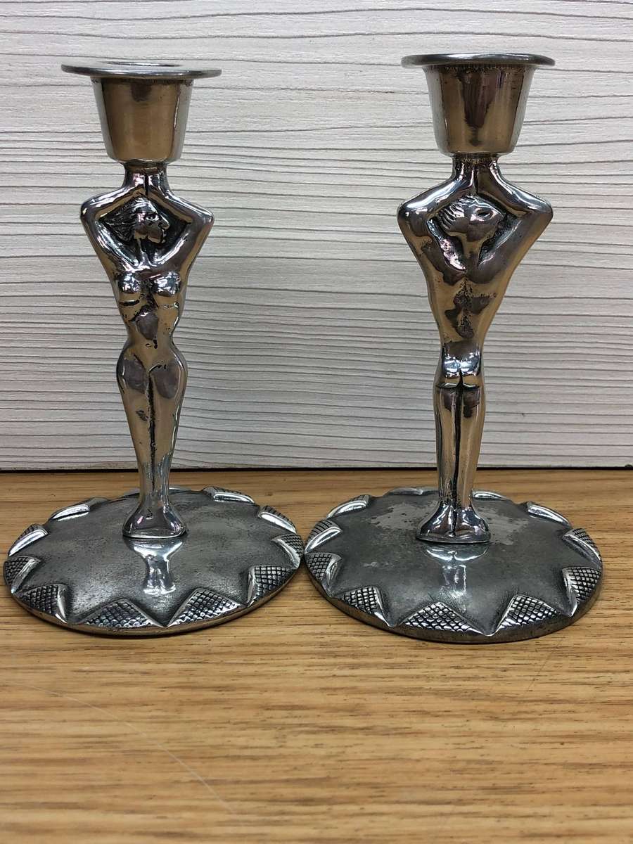 CARROL BOYES (1954 - 2019) ORIGINAL MAN & WOMAN PATTERN CANDLE STICKS - FUNCTIONAL ART !!!