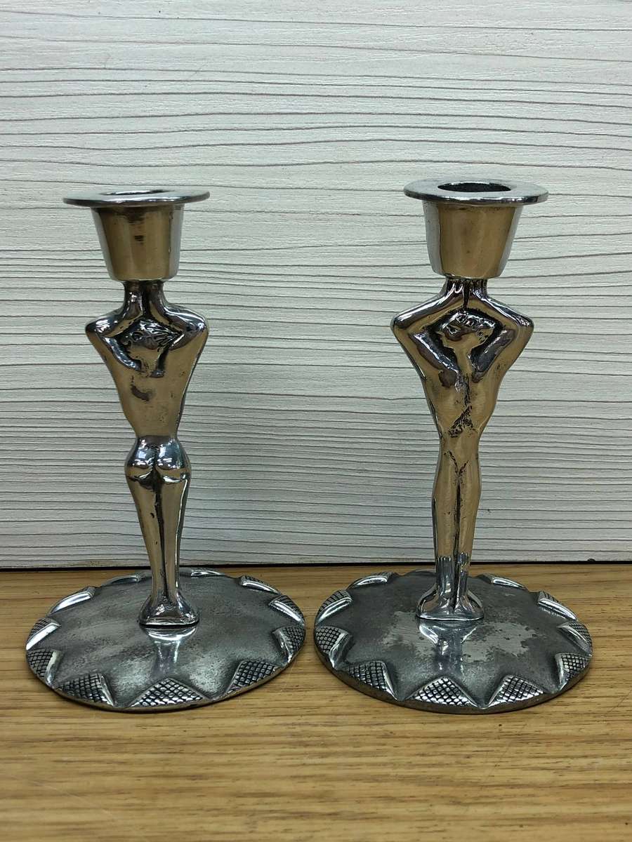 CARROL BOYES (1954 - 2019) ORIGINAL MAN & WOMAN PATTERN CANDLE STICKS - FUNCTIONAL ART !!!