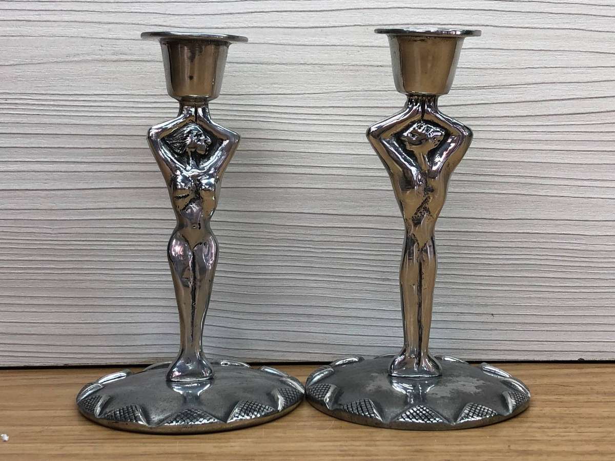 CARROL BOYES (1954 - 2019) ORIGINAL MAN & WOMAN PATTERN CANDLE STICKS - FUNCTIONAL ART !!!
