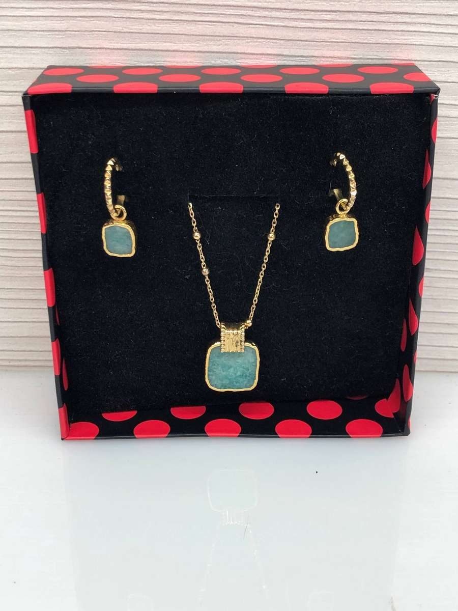Box set 18k gold plated 925 sterling silver with Amazonite Missoma Luna necklace and earring set