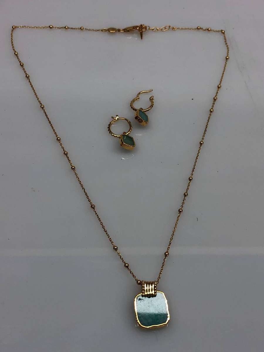 Box set 18k gold plated 925 sterling silver with Amazonite Missoma Luna necklace and earring set