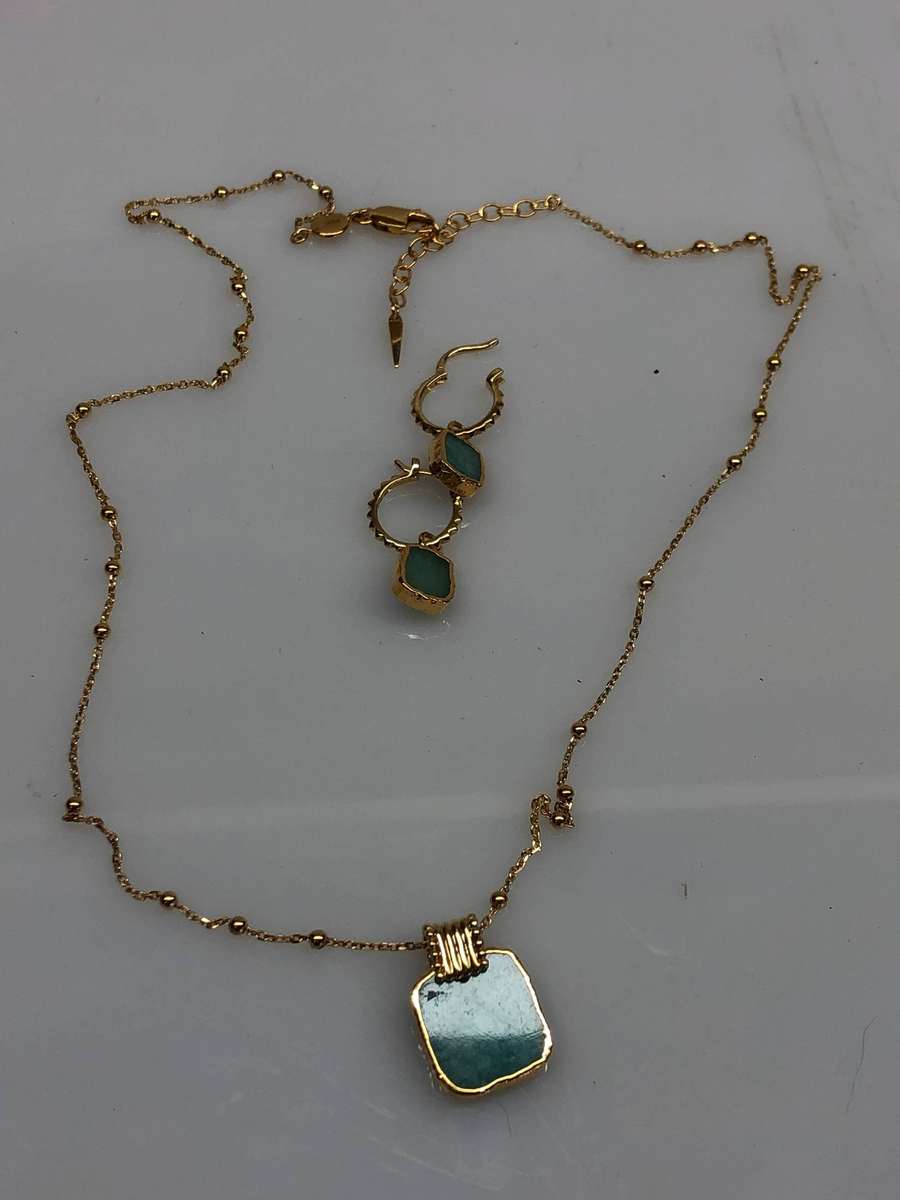Box set 18k gold plated 925 sterling silver with Amazonite Missoma Luna necklace and earring set