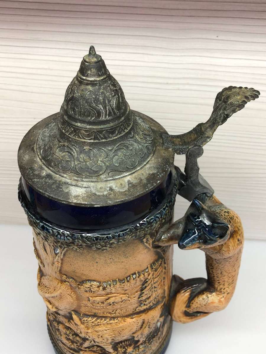 WOW !!! Stunning large Gerz West German hunting scene lidded beer stein