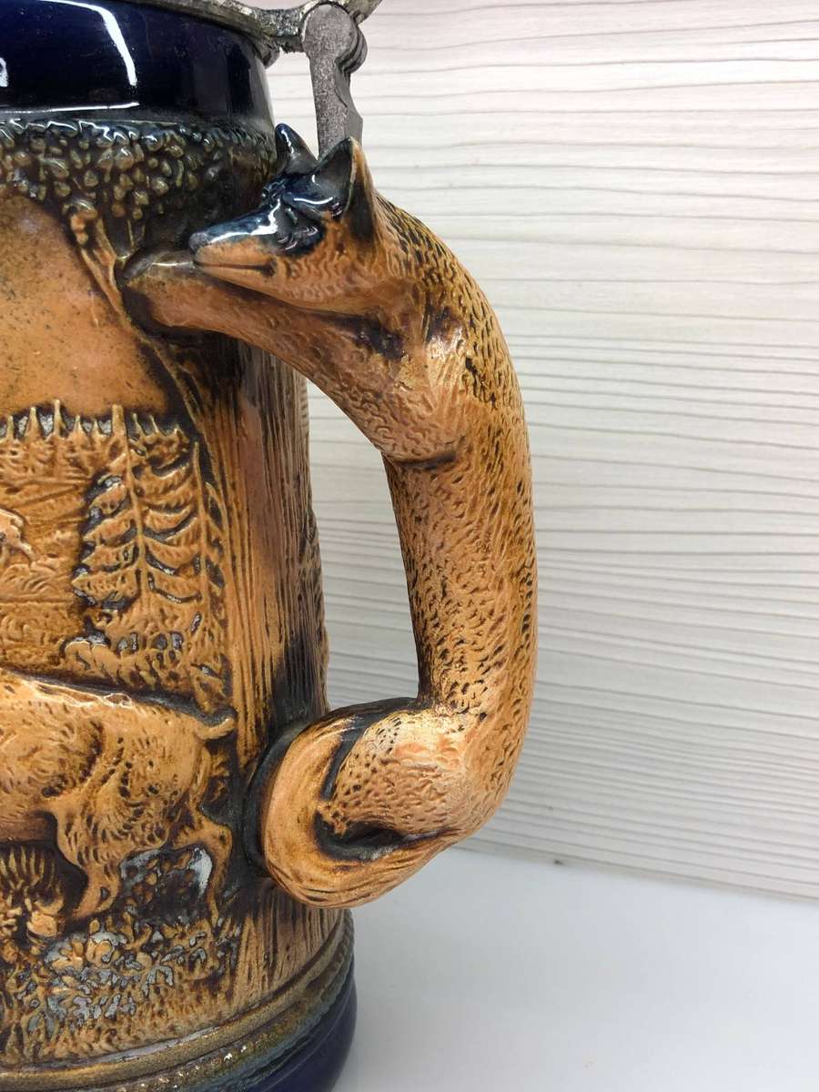 WOW !!! Stunning large Gerz West German hunting scene lidded beer stein