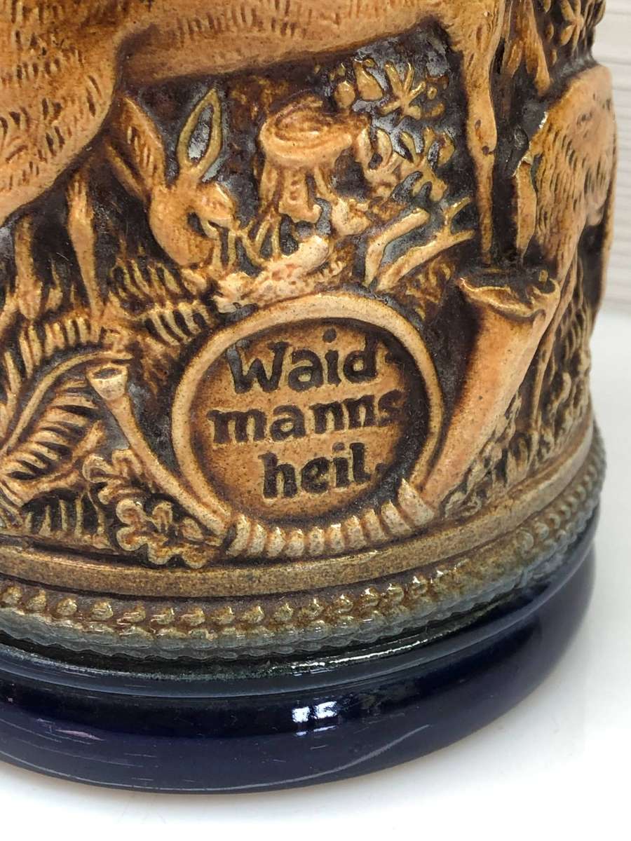WOW !!! Stunning large Gerz West German hunting scene lidded beer stein