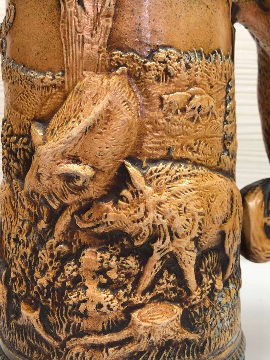 WOW !!! Stunning large Gerz West German hunting scene lidded beer stein