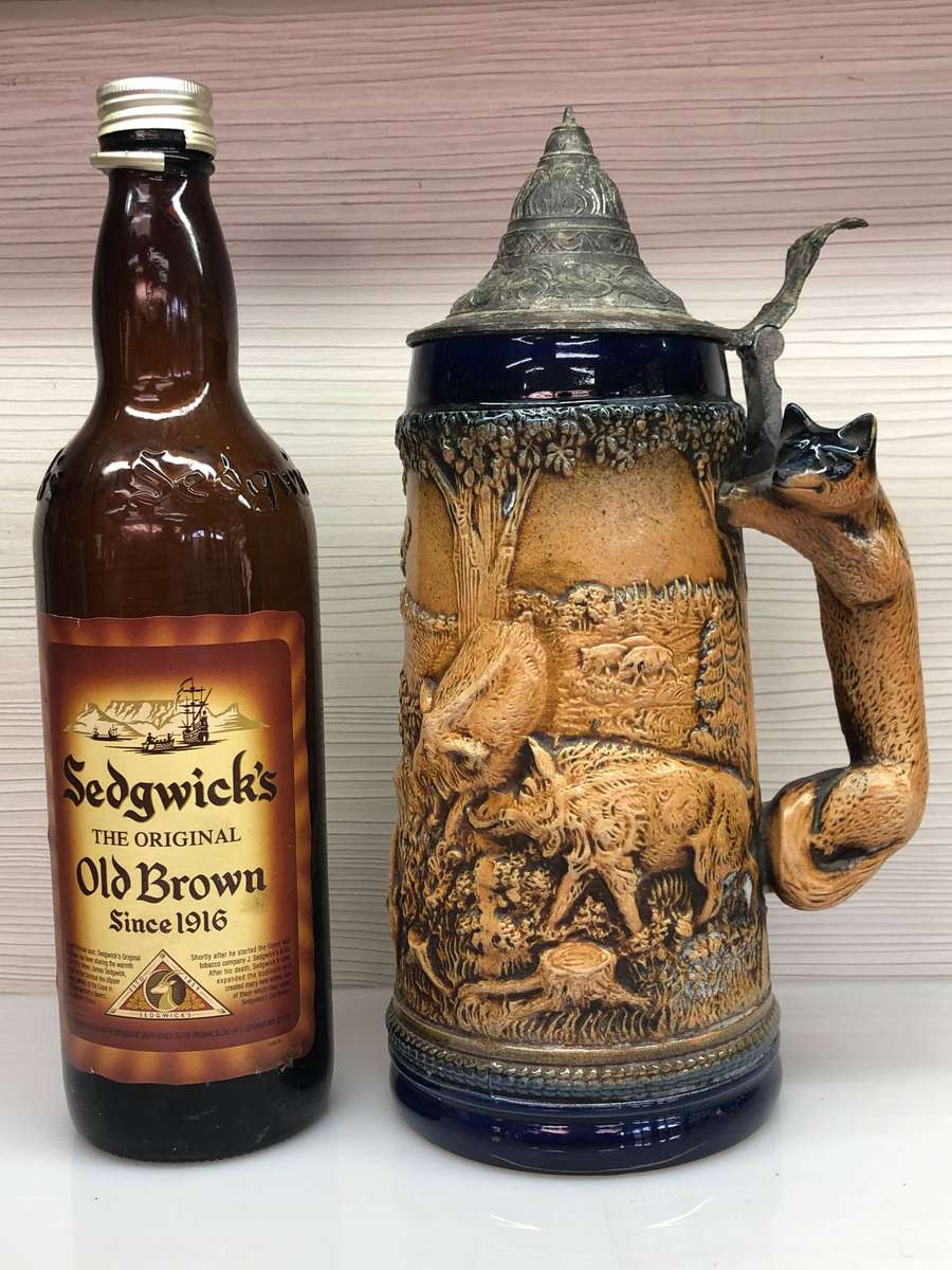 WOW !!! Stunning large Gerz West German hunting scene lidded beer stein