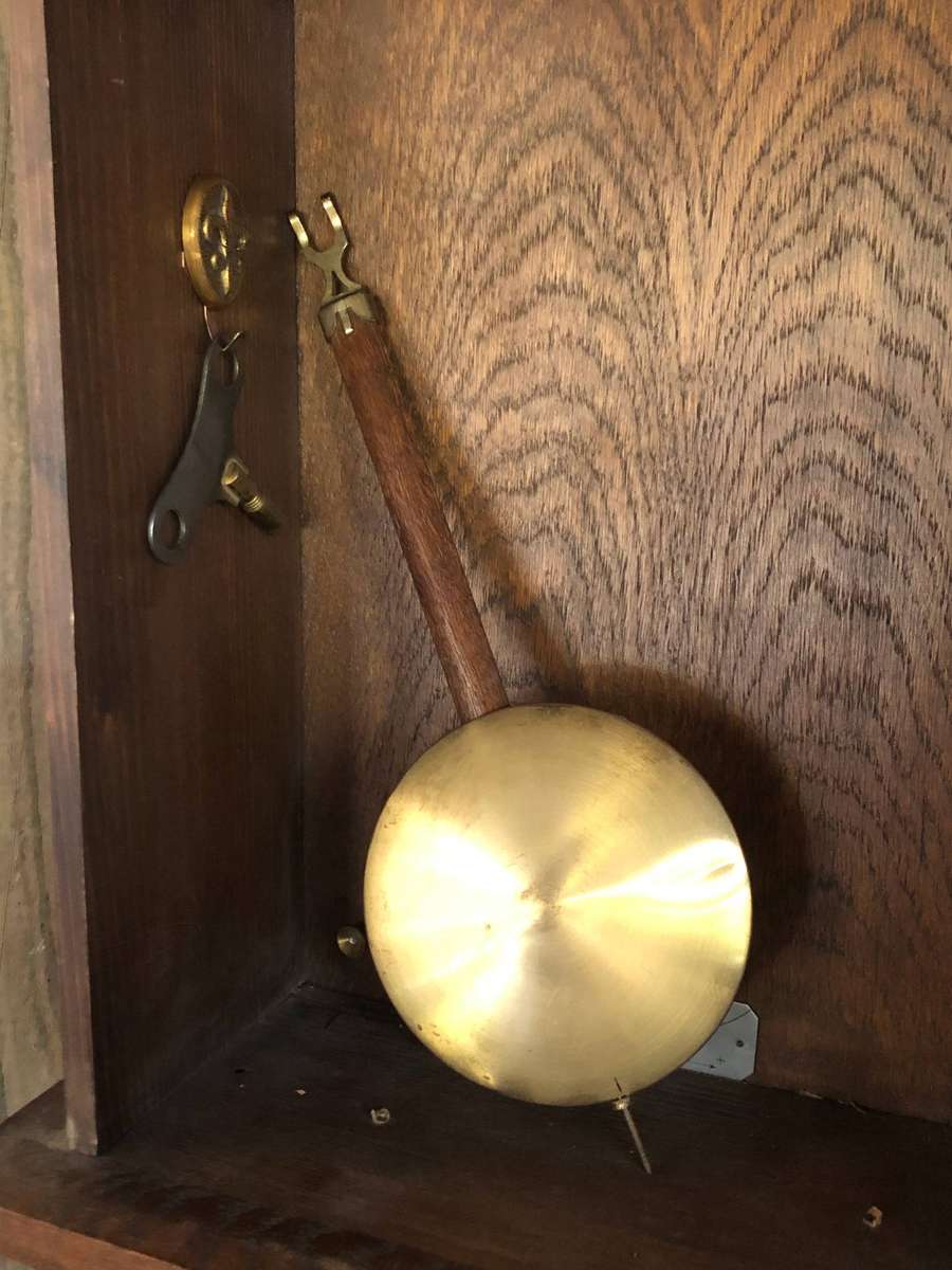 19th C Junghans old oak cased chiming wall clock - full working order with the key - circa 1890