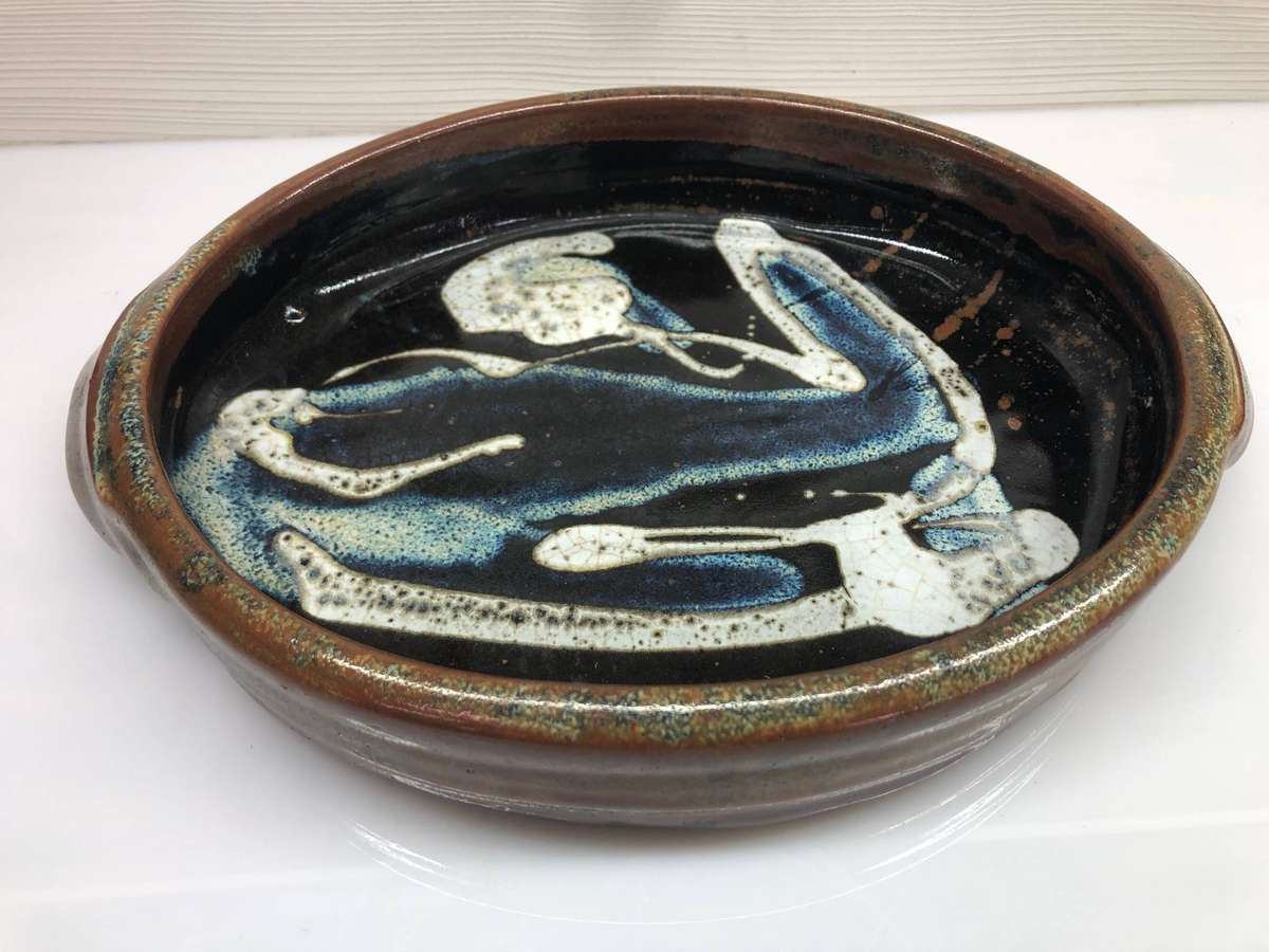 Steve Shapiro (SA) studio pottery twin handled oval bowl