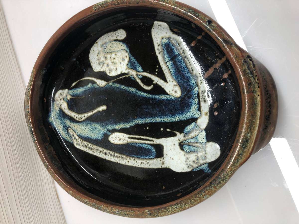 Steve Shapiro (SA) studio pottery twin handled oval bowl