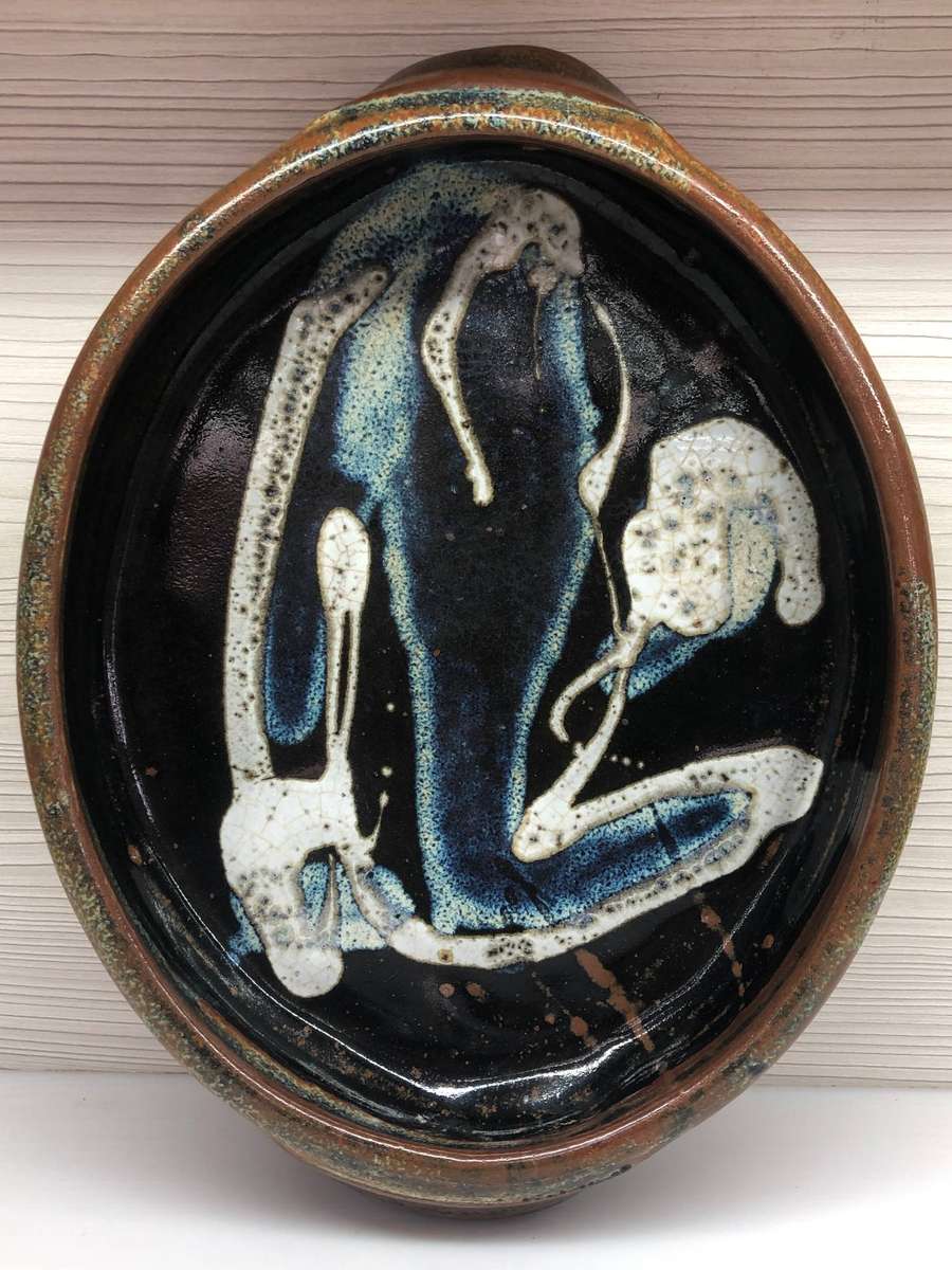 Steve Shapiro (SA) studio pottery twin handled oval bowl