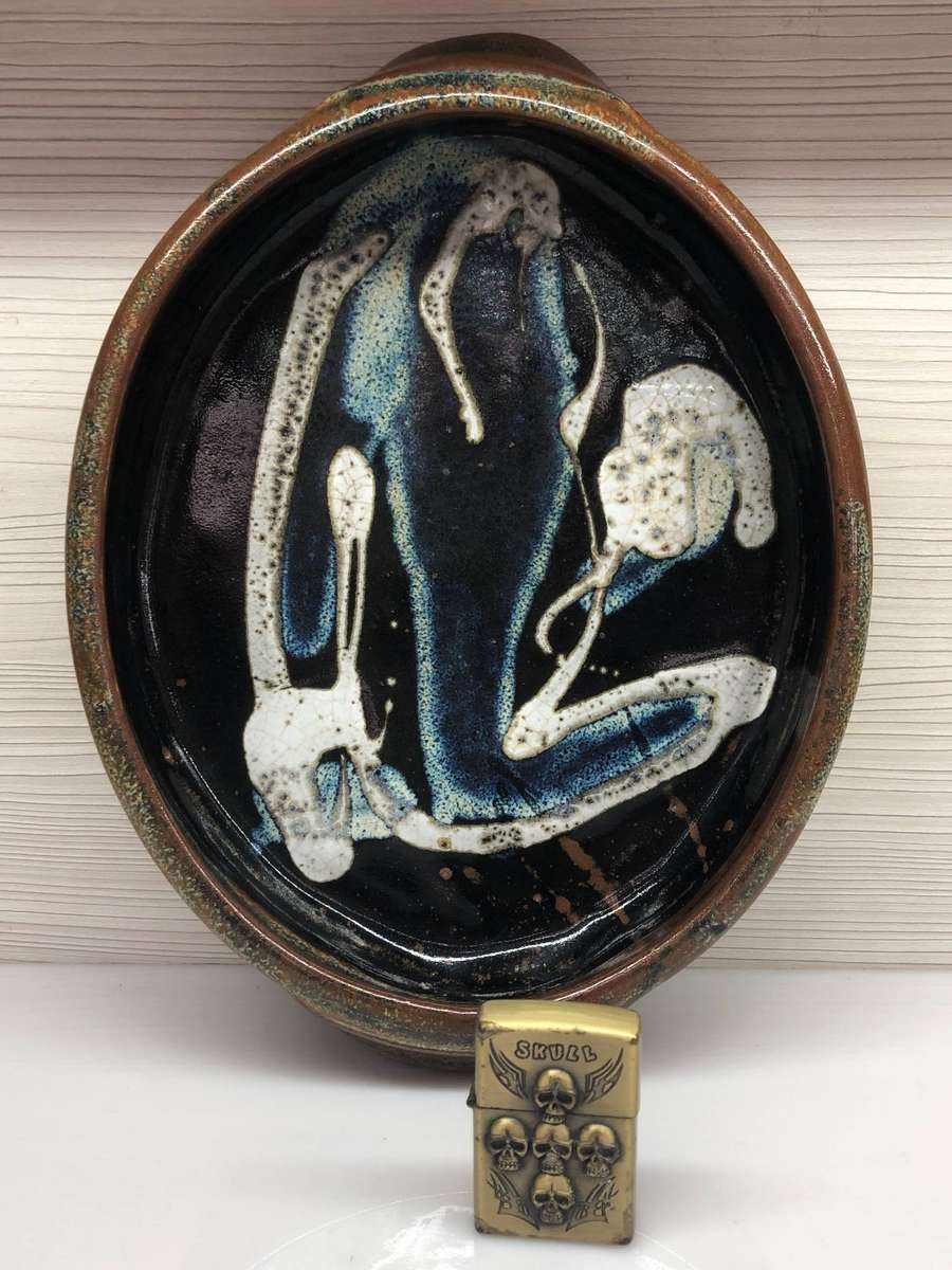Steve Shapiro (SA) studio pottery twin handled oval bowl