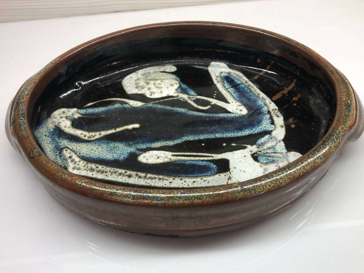 Steve Shapiro (SA) studio pottery twin handled oval bowl