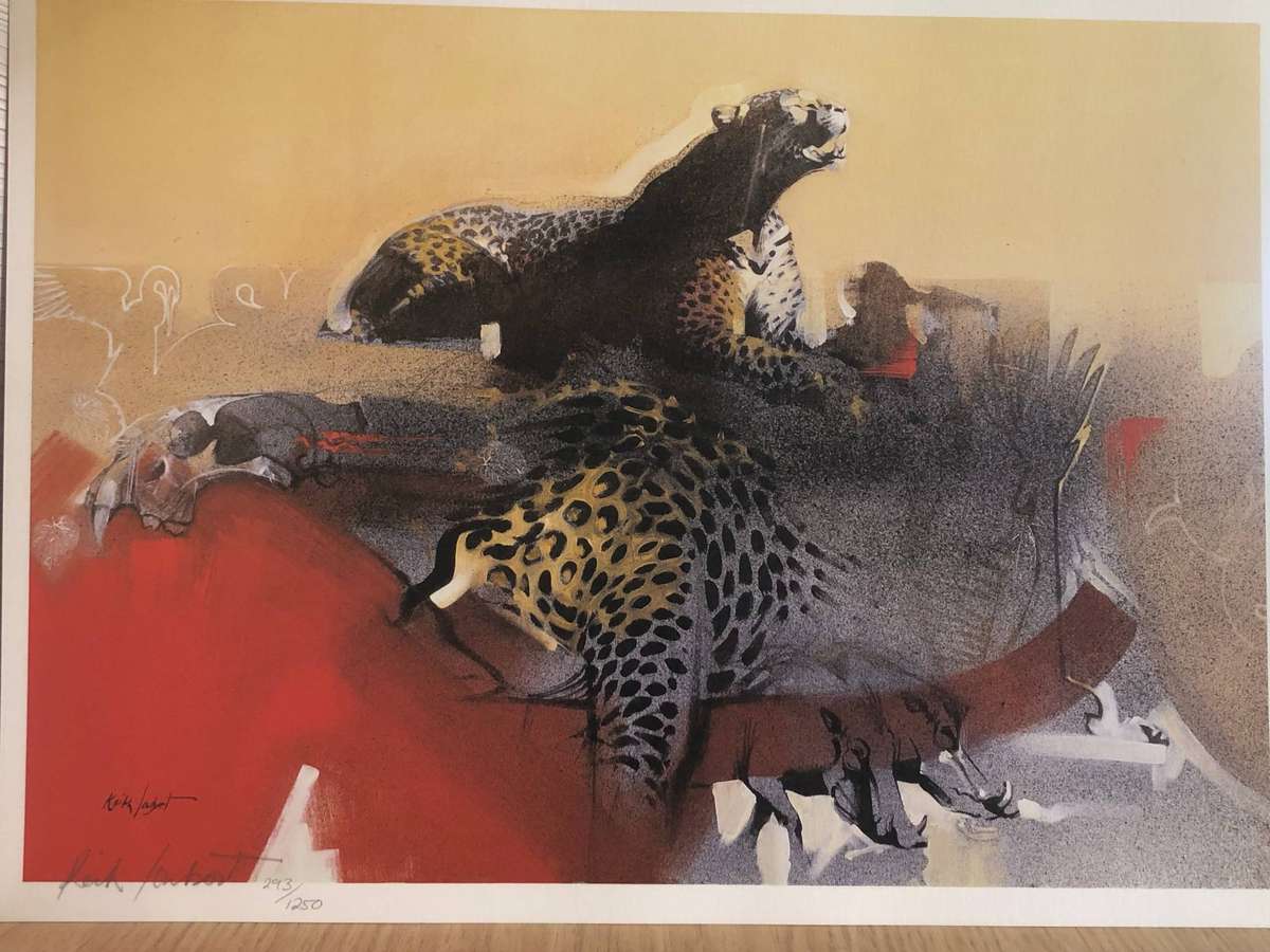 Keith Joubert ( SA 1948 - 2013) Limited signed and numbered print - 293/1250 - Cheetah mom