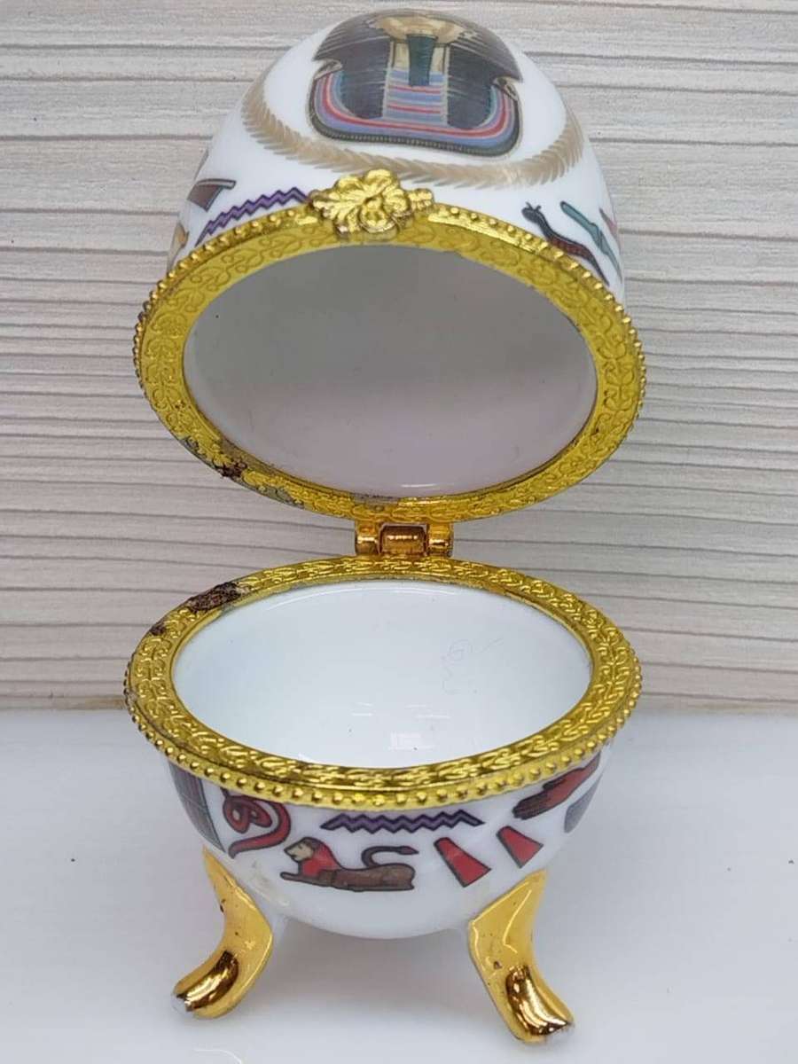 Limoges decorative porcelain opening egg on tripod feet - hand painted