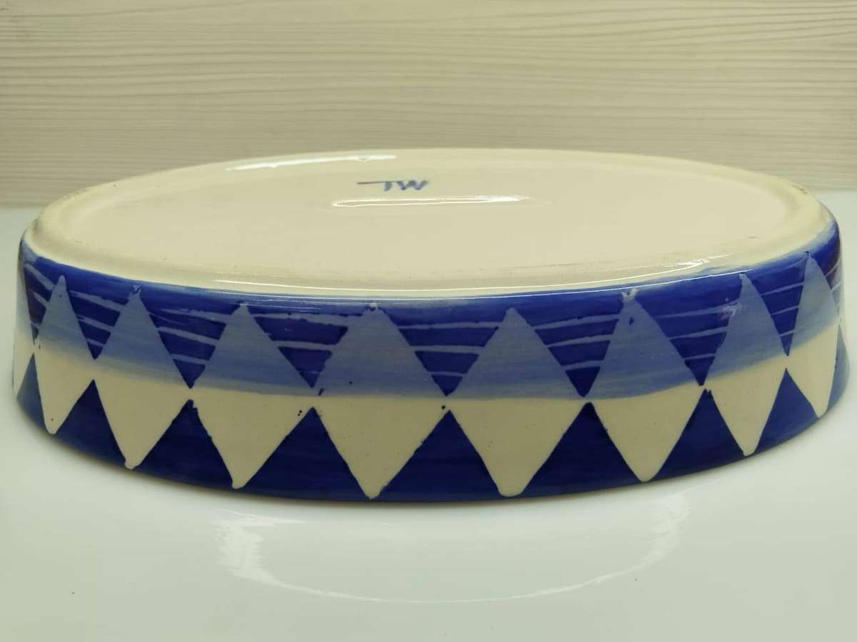 Original Theresa Wormser (TW) Studio Pottery - Large Hand-Painted Oval Serving Bowl (31cm)