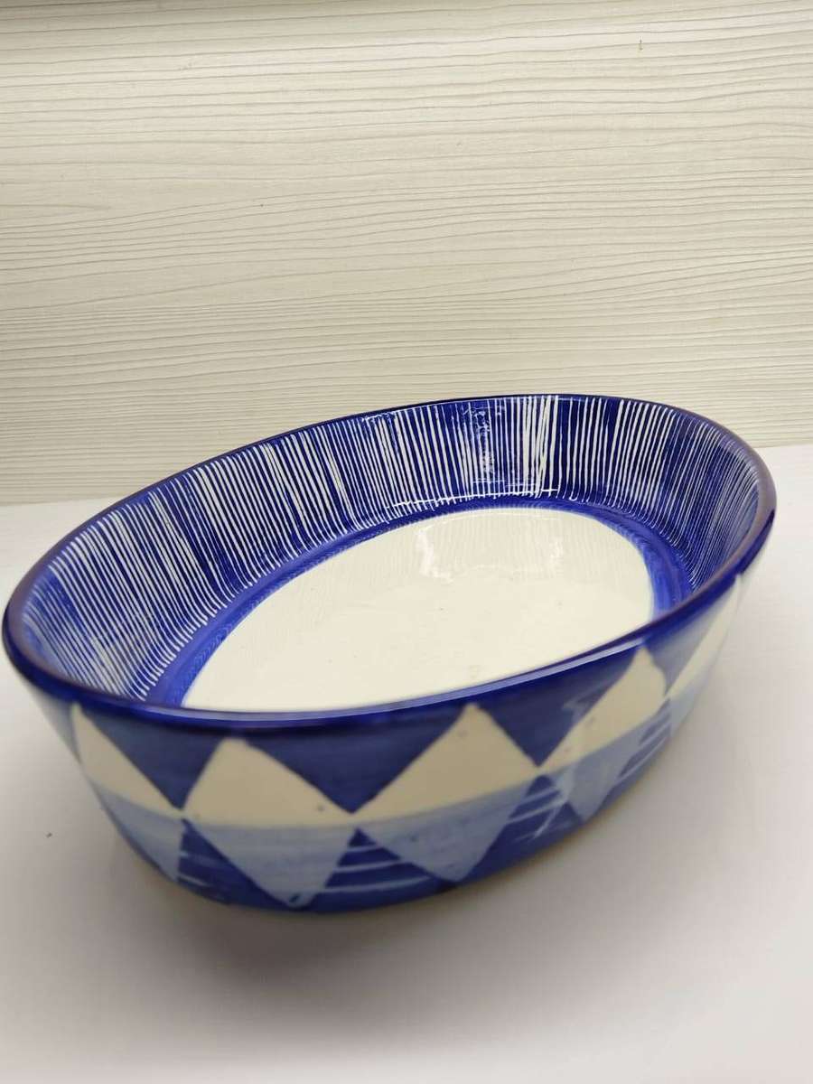 Original Theresa Wormser (TW) Studio Pottery - Large Hand-Painted Oval Serving Bowl (31cm)