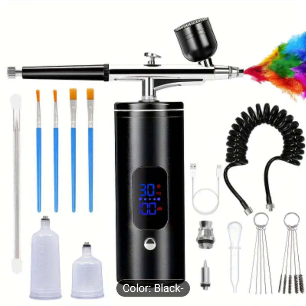 Professional Portable Airbrush kit with Compressor & Lcd display (Black)