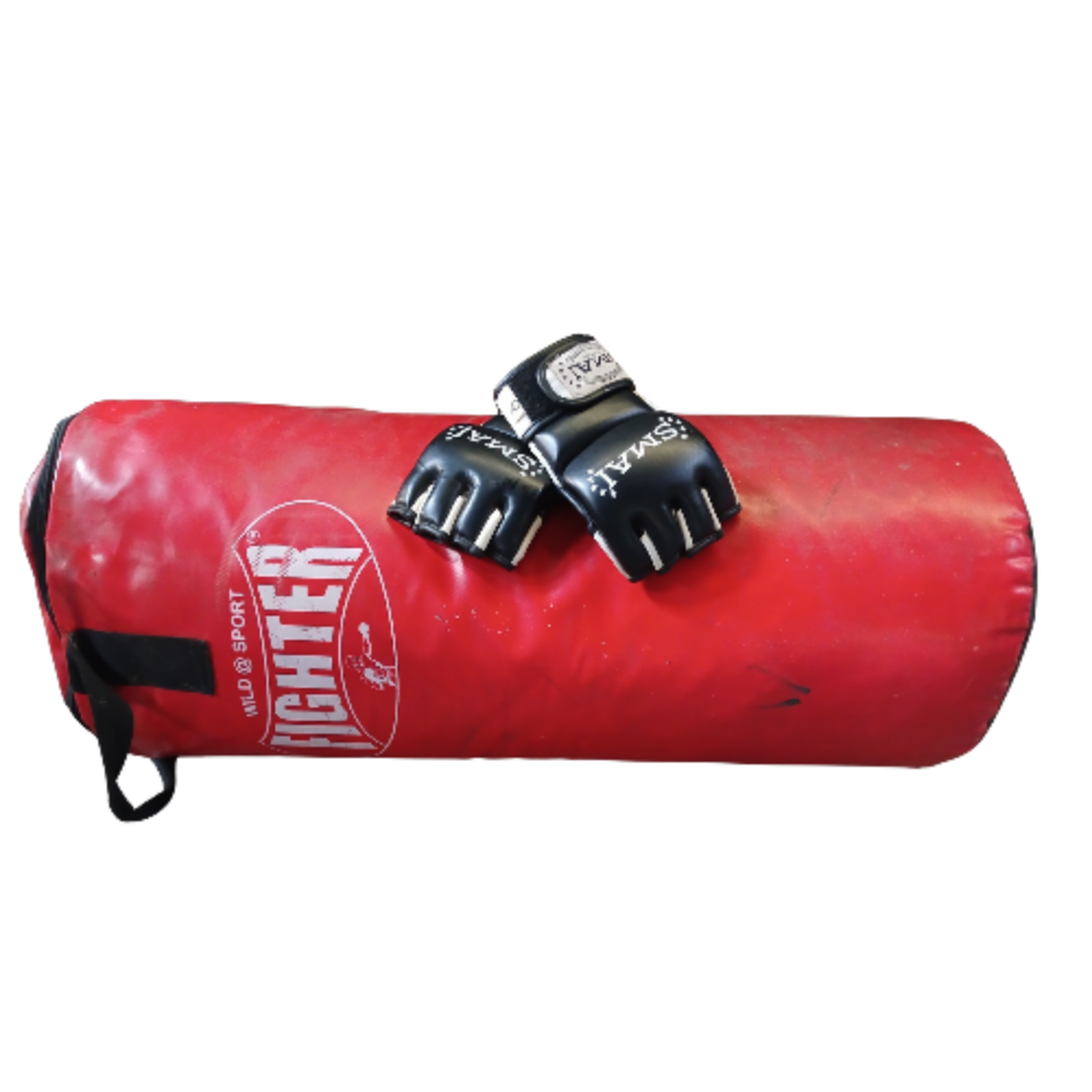 Large punching bag with Smai MMA Gloves