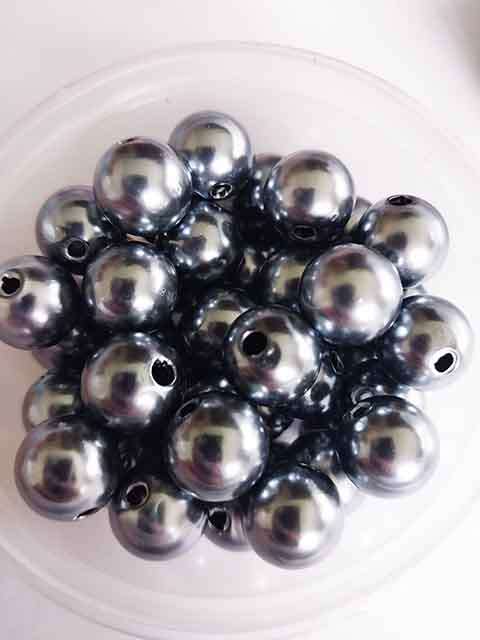 Acrylic Beads, Round, Pearl, Dark Grey, 12mm, ±50pc, 42.4gr