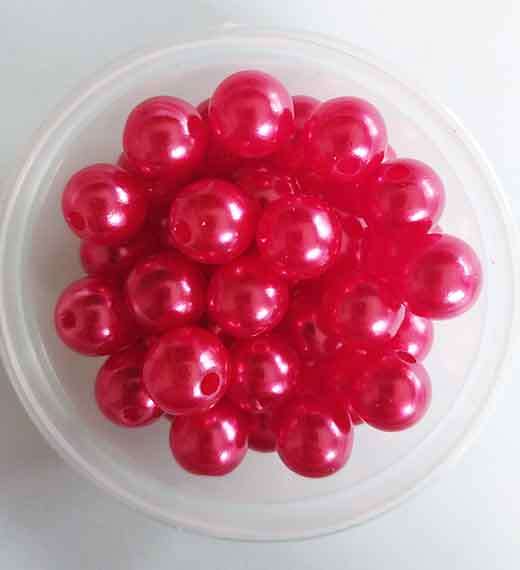 Acrylic Beads, Round, Pearl, Red, 12mm, ±50pc, 42.4gr