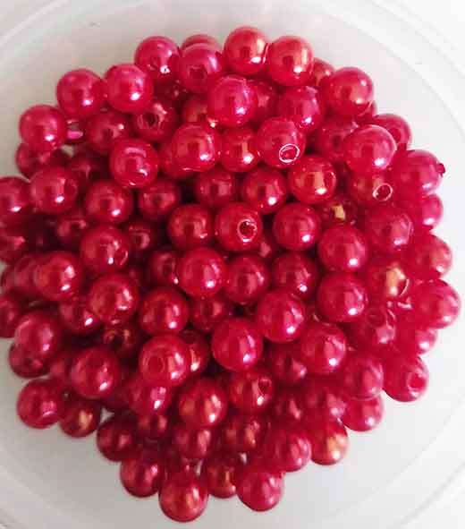 Acrylic Beads, Round, Pearl, Red, 6mm, ±100pc, 10.3gr