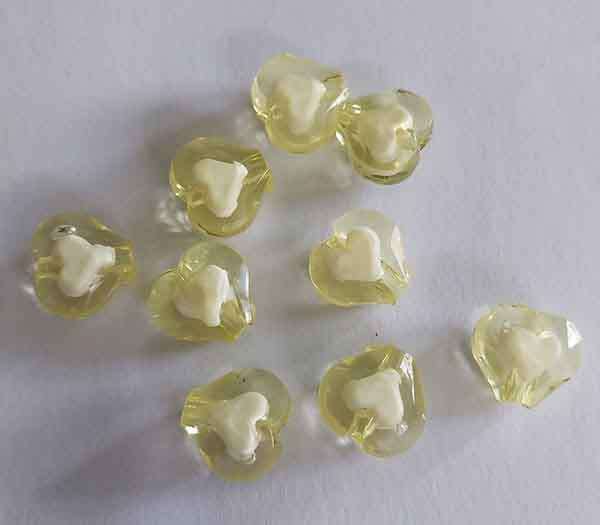 Acrylic Beads, Heart, Yellow, 12mm x 11mm, 8pc