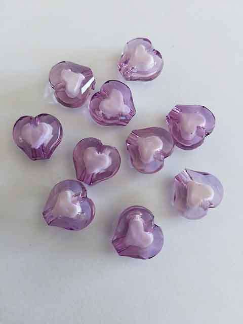 Acrylic Beads, Heart, Purple, 11mm x 12mm, 8pc