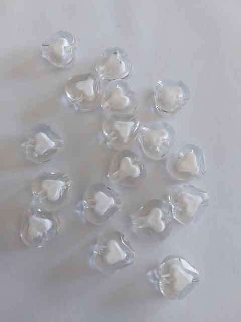 Acrylic Beads, Heart, White AB, 11mm x 12mm, 8pc