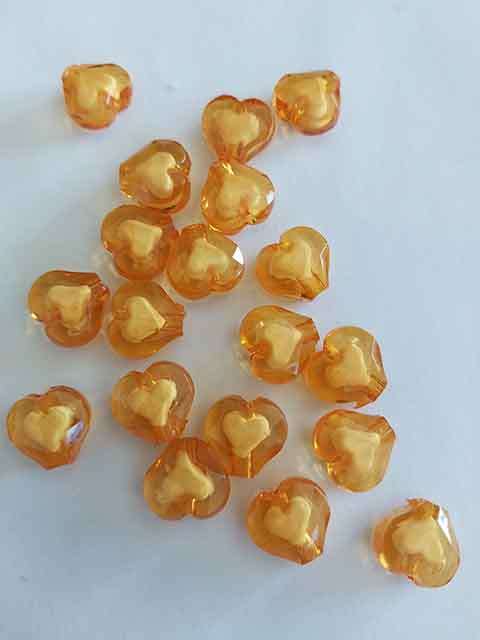 Acrylic Beads, Heart, Orange AB, 11mm x 12mm, 8pc