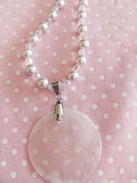 Necklace, Off White Shell Pearls+Clear AB Crystal Beads+Pe, Nickel Findings, Lobster Clasp, 44cm+5cm