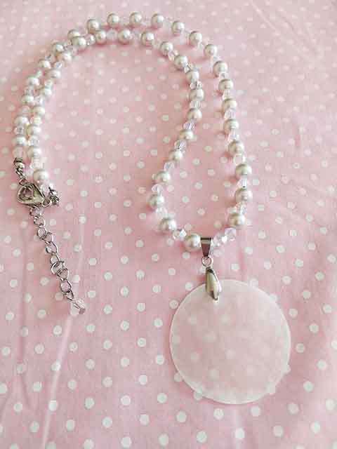 Necklace, Off White Shell Pearls+Clear AB Crystal Beads+Pe, Nickel Findings, Lobster Clasp, 44cm+5cm
