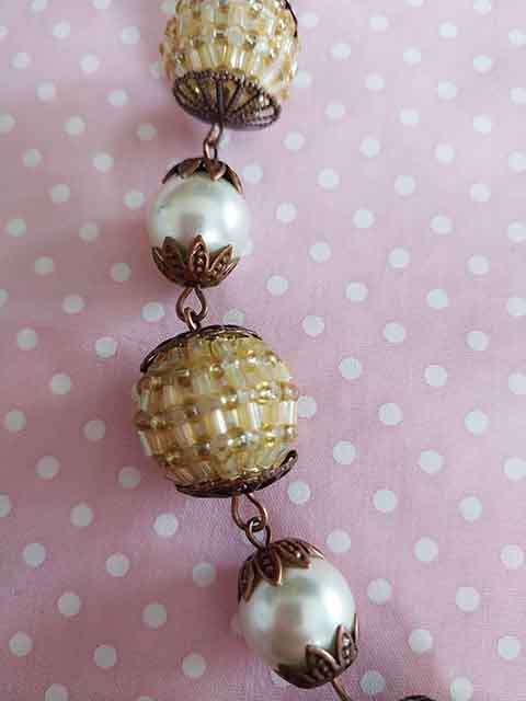 Necklace, Light Yellow Glass Pearls+Yellow Seedbead Cover Beads, Copper Findings, Toggle Clasp, 46cm