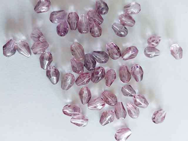 Glass Beads, Teardrop, Purple, 8mm x 6mm, 10pc