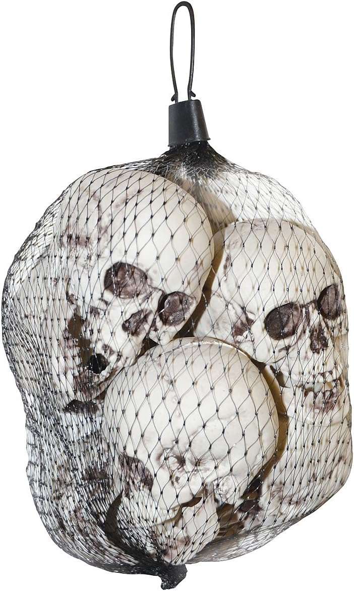 Bag of 6 Small Plastic 3" Skulls with Moveable Jaws Halloween Decor Props