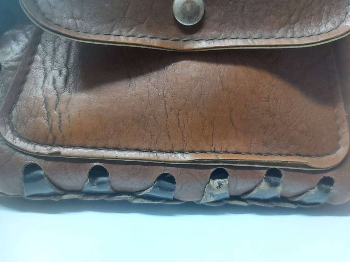 MINI PLEATHER BAG BROWN WITH WOVEN EDGE(GREAT FOR THE COLLECTOR)