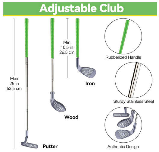 Popsunny Kids Golf Club Set for 3 4 5 Years Old, Adjustable Toddler Golf Clubs, Outdoor & Indoor Go