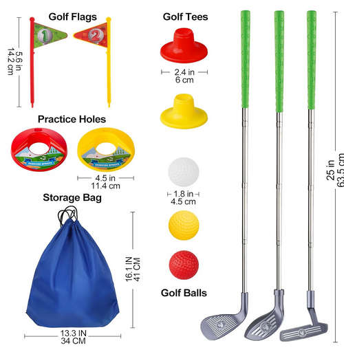 Popsunny Kids Golf Club Set for 3 4 5 Years Old, Adjustable Toddler Golf Clubs, Outdoor & Indoor Go