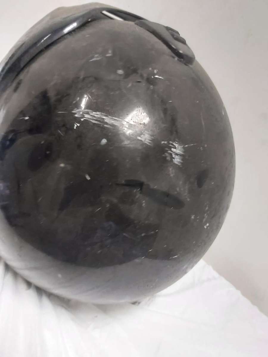 MOTORBIKE HELMET WITH VISOR AND LEATHER NECK FLAP