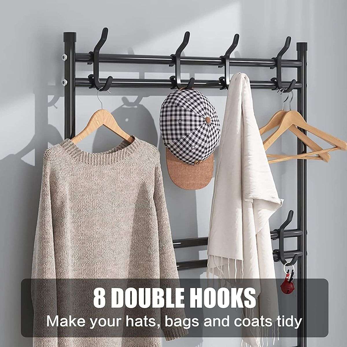 4 -Tier Shoe Shelf Rack and Coat Rack for Closet Entryway Hallway