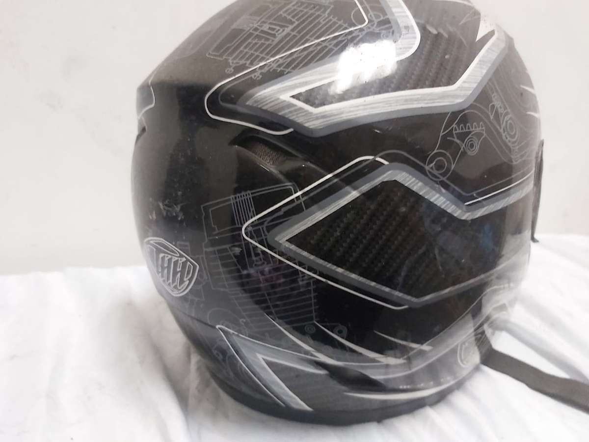 MOTORBIKE HELMET BLACK WITH GREY AND WHITE STRIPS