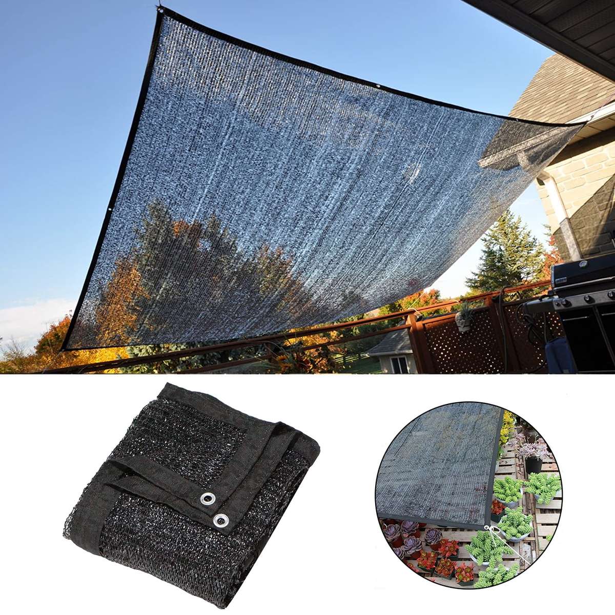 SHADE CLOTH WITH STITCHING AND GROMETS(BLACK) 80% COVERAGE