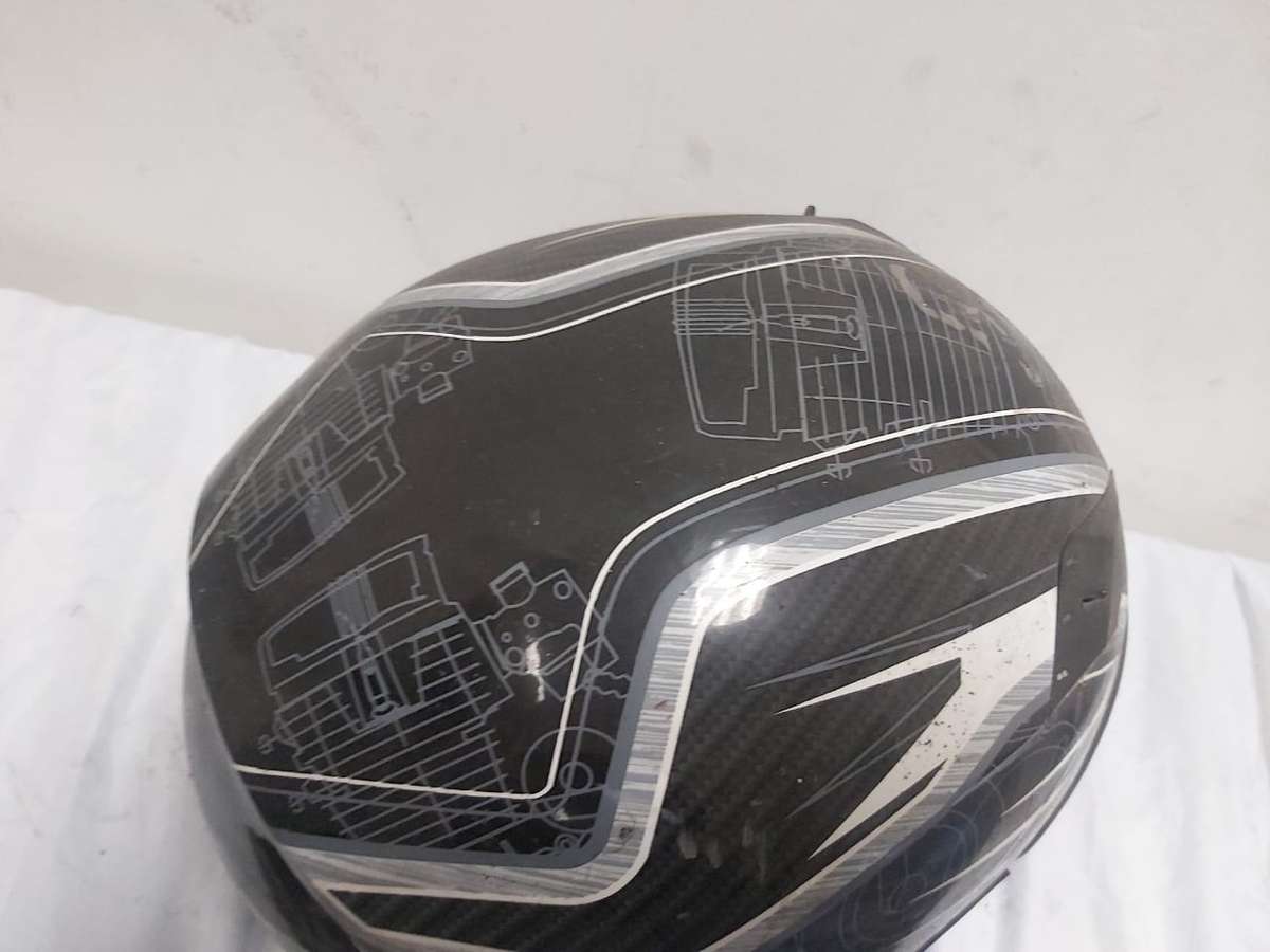 MOTORBIKE HELMET BLACK WITH GREY AND WHITE STRIPS