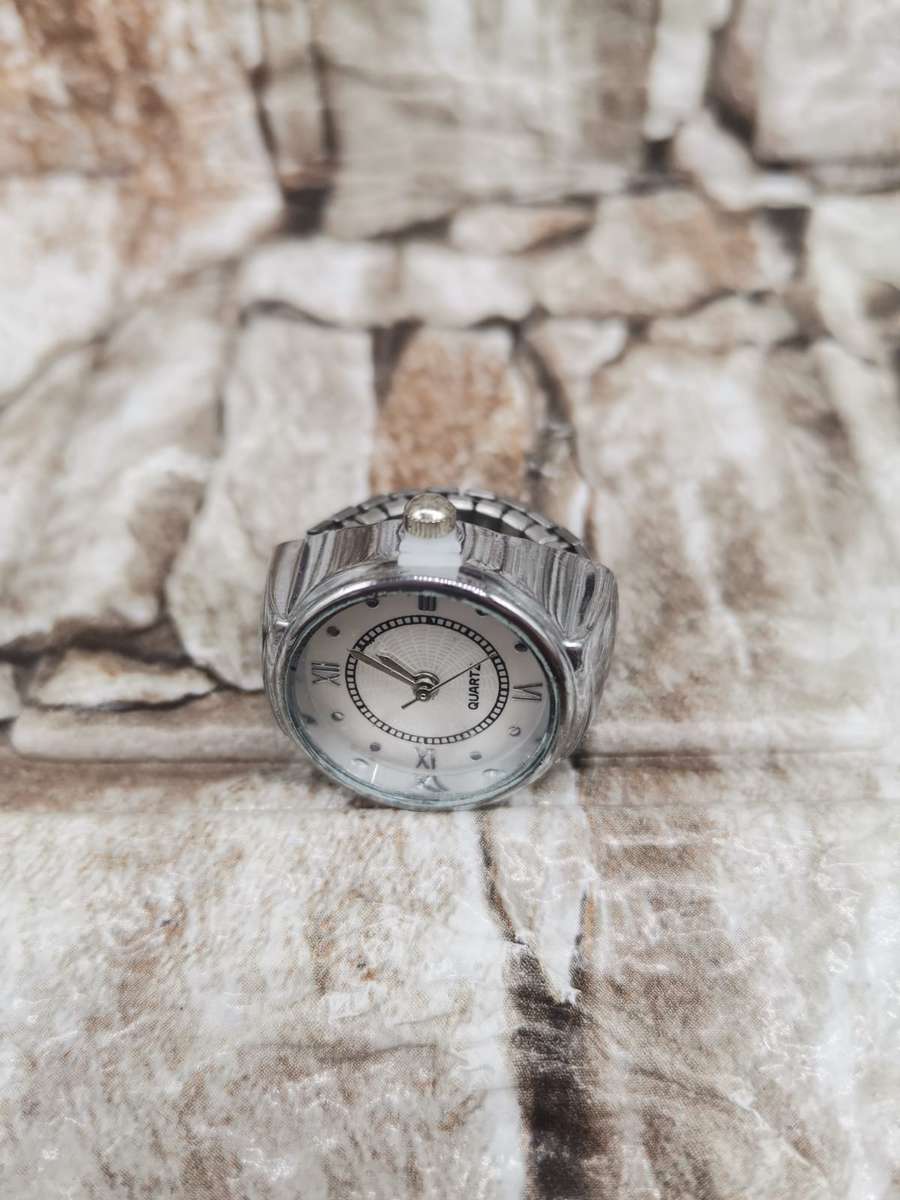 Finger Watch with Stretch Band - Silver-White Face - One Size Fits All