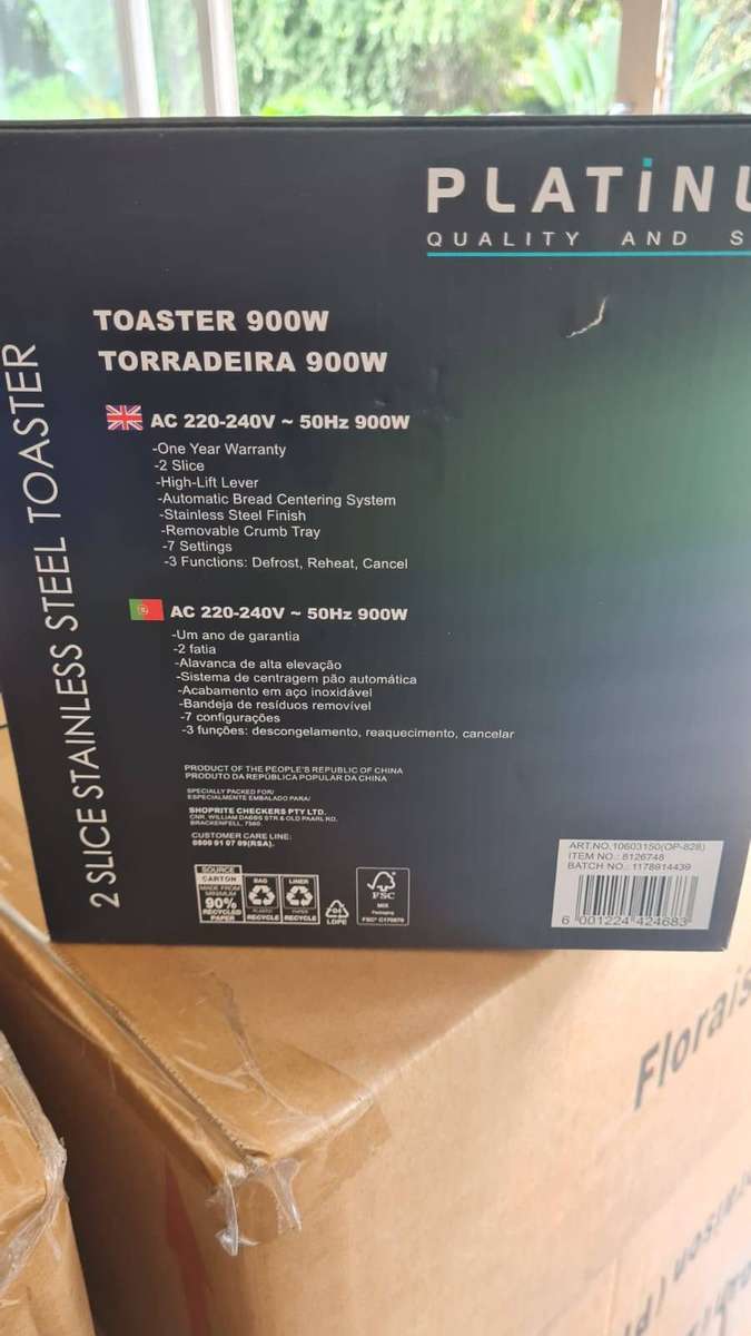 Platinum Silver Stainless Steel 2 Slice Toaster 900W